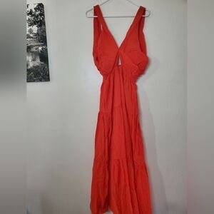 COCO The Shop Red Gauze Krinkle Fabric Deep V Open Back Maxi Dress Size Small
